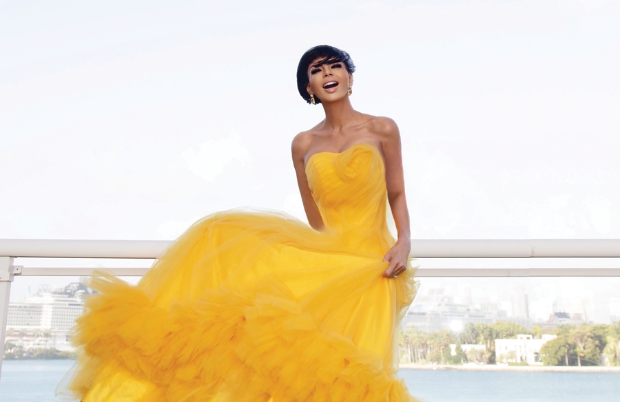 Woman wearing a yellow dress outdoors